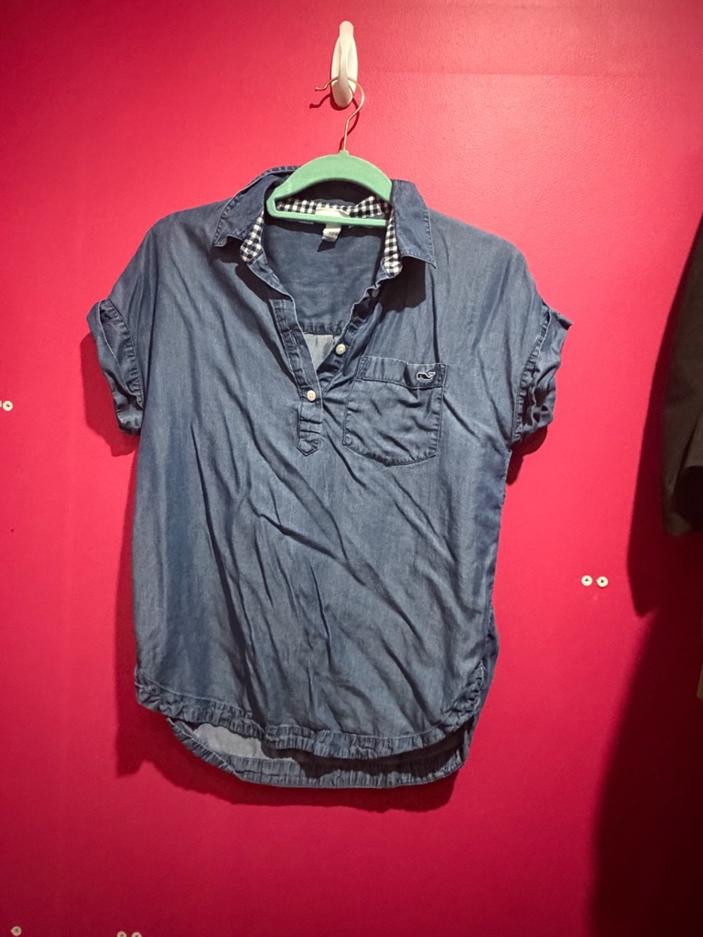 Vineyard Vines Denim Blue Short-Sleeve Henley Popover Blouse